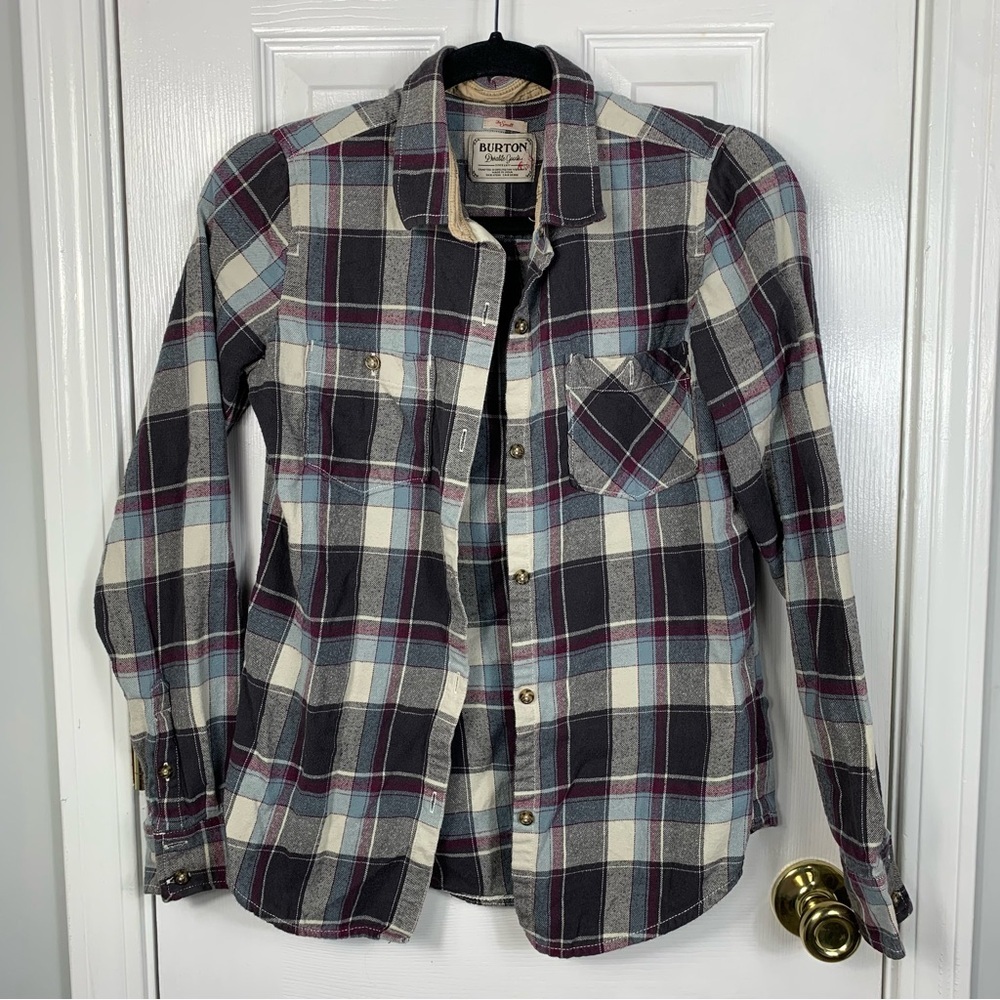 Burton Long Sleeve Plaid Button Front Top Womens Small
